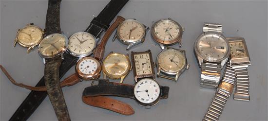 Twelve assorted gentlemans wristwatches including Seiko, Roamer, Bulova and Zodiac.